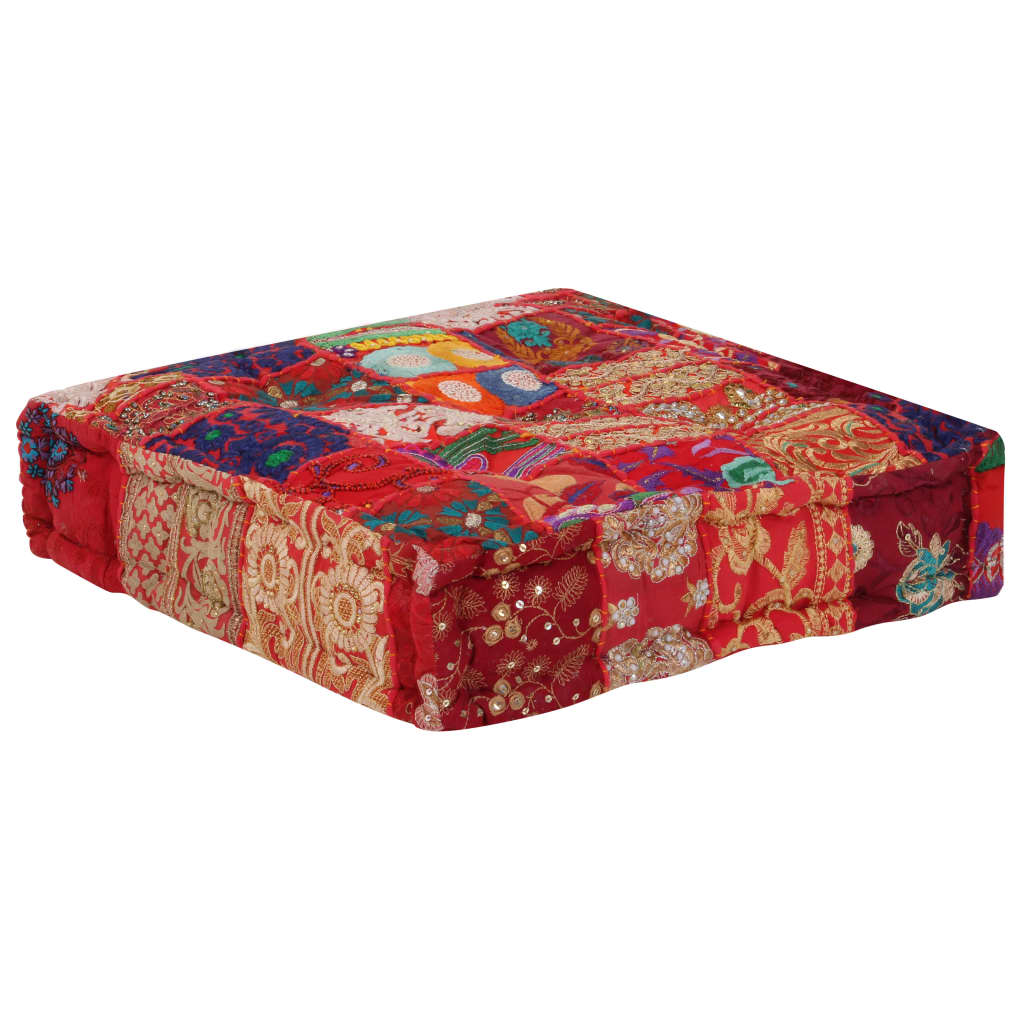 Puffe Med Patchwork Firkantet Bomuld Håndlavet 50 X 50 X 12 Cm - Billede 5