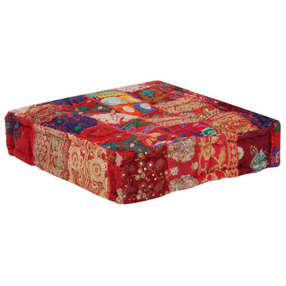 Puffe Med Patchwork Firkantet Bomuld Håndlavet 50 X 50 X 12 Cm - Billede 5