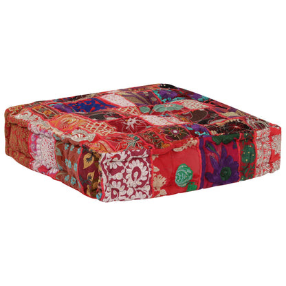 Puffe Med Patchwork Firkantet Bomuld Håndlavet 50 X 50 X 12 Cm - Billede 6