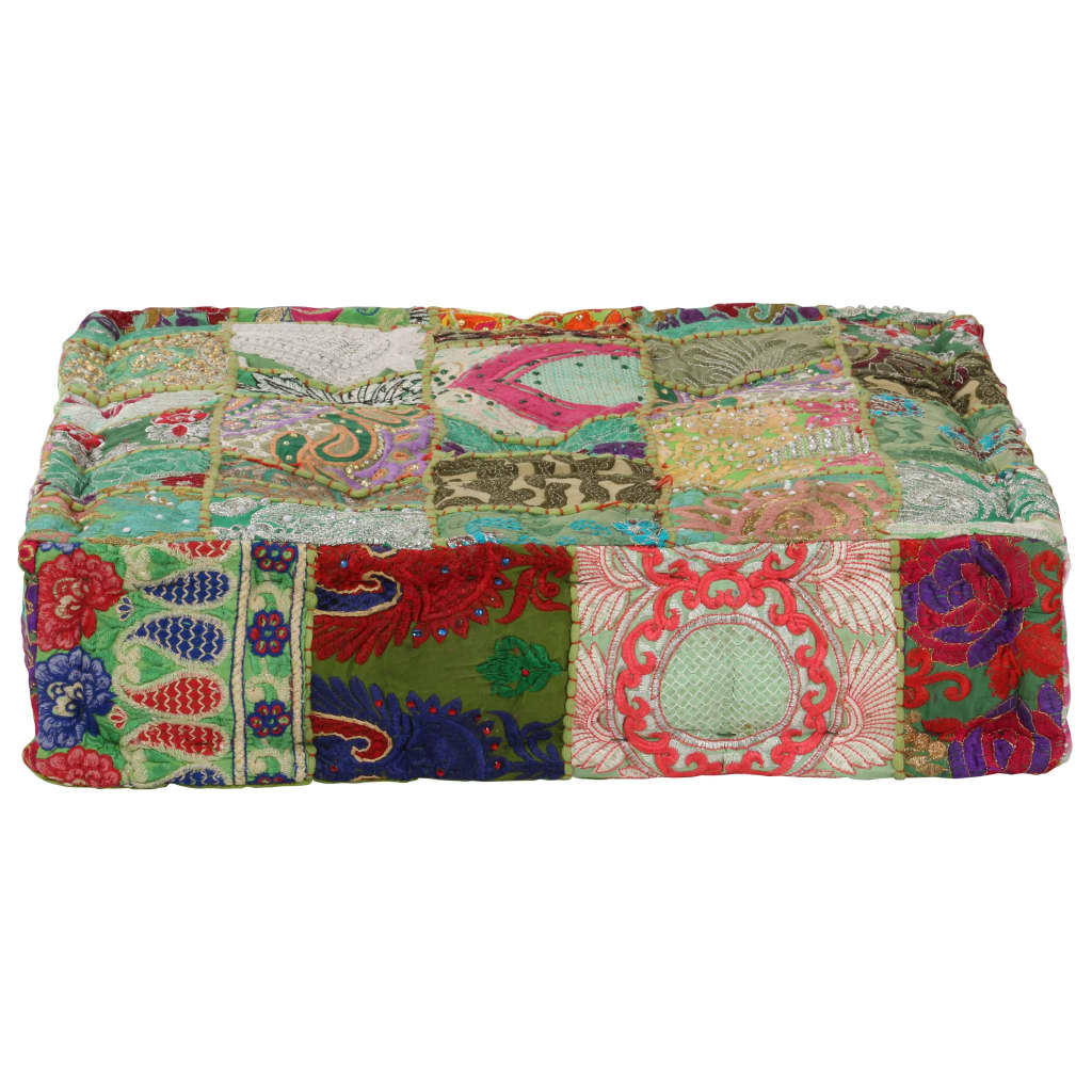 Puffe Med Patchwork Firkantet Bomuld Håndlavet 50 X 50 X 12 Cm