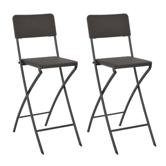 Foldbare Barstole 2 Stk. Hdpe Og Stål Brun Rattanlook