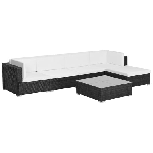 Haveloungesæt 6 Dele Med Hynder Polyrattan Sort
