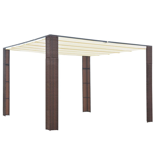 Pavillon Med Tag Polyrattan Brun Cremefarvet