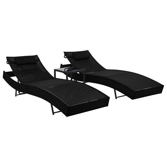 Liggestole 2 Stk. Med Bord Polyrattan Og Textilene
