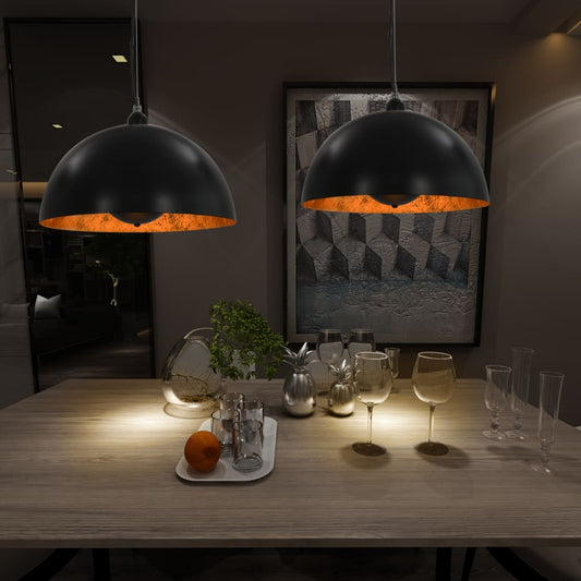 Loftslamper 2 Stk. Halvkugle E27 Sort Og Guldfarvet