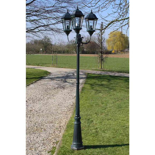 Lygtepæl Med 3 Arme 230 Cm Aluminium Mørkegrøn/Sort