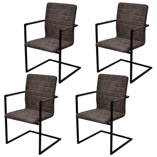 Spisebordsstole Med Cantilever 4 Stk. Kunstlæder Brun