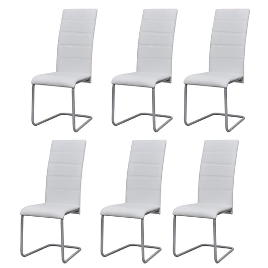 Spisebordsstole Med Cantilever 6 Stk. Stof Hvid