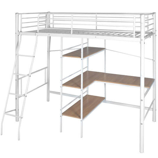 Loftseng Med Skrivebord Hvid Og Brun Metal 90 X 200 Cm