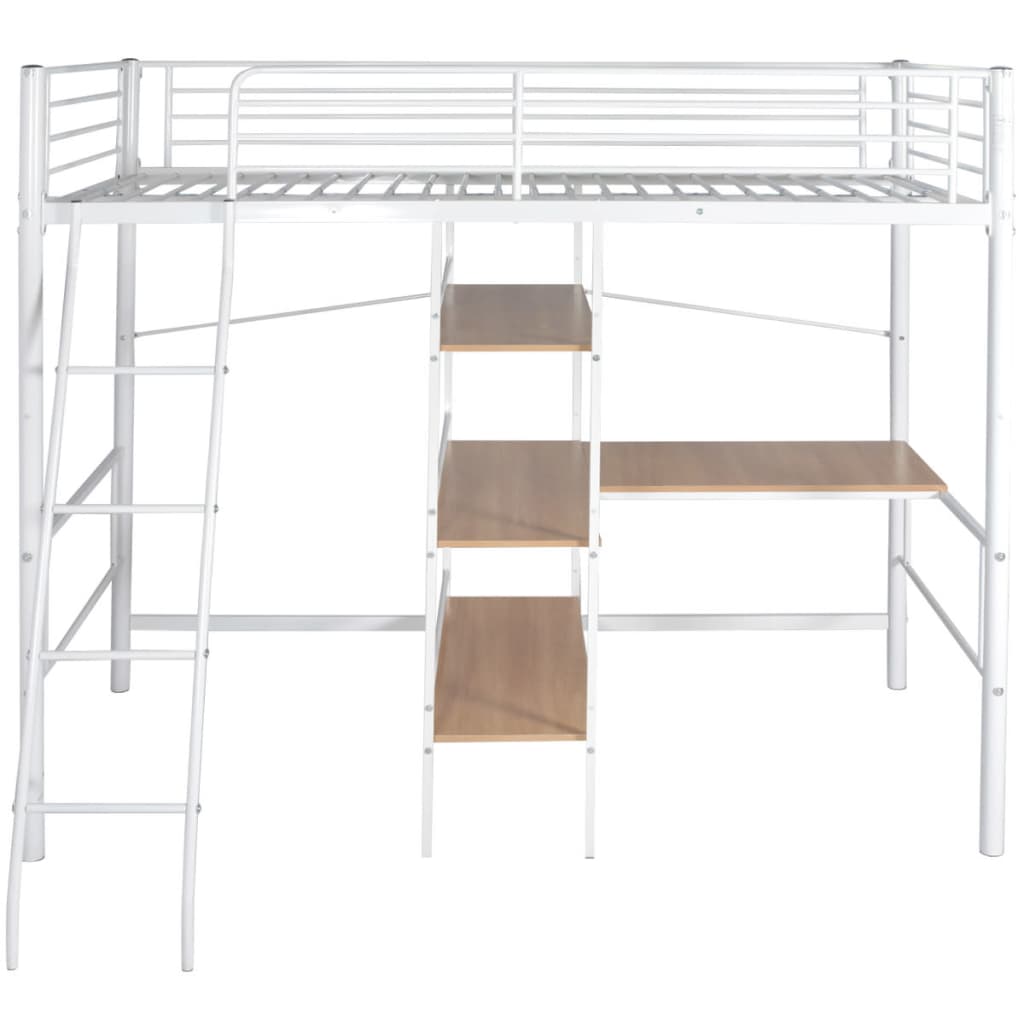 Loftseng Med Skrivebord Hvid Og Brun Metal 90 X 200 Cm