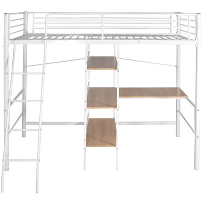 Loftseng Med Skrivebord Hvid Og Brun Metal 90 X 200 Cm