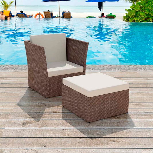 Havestol Med Fodskammel Polyrattan