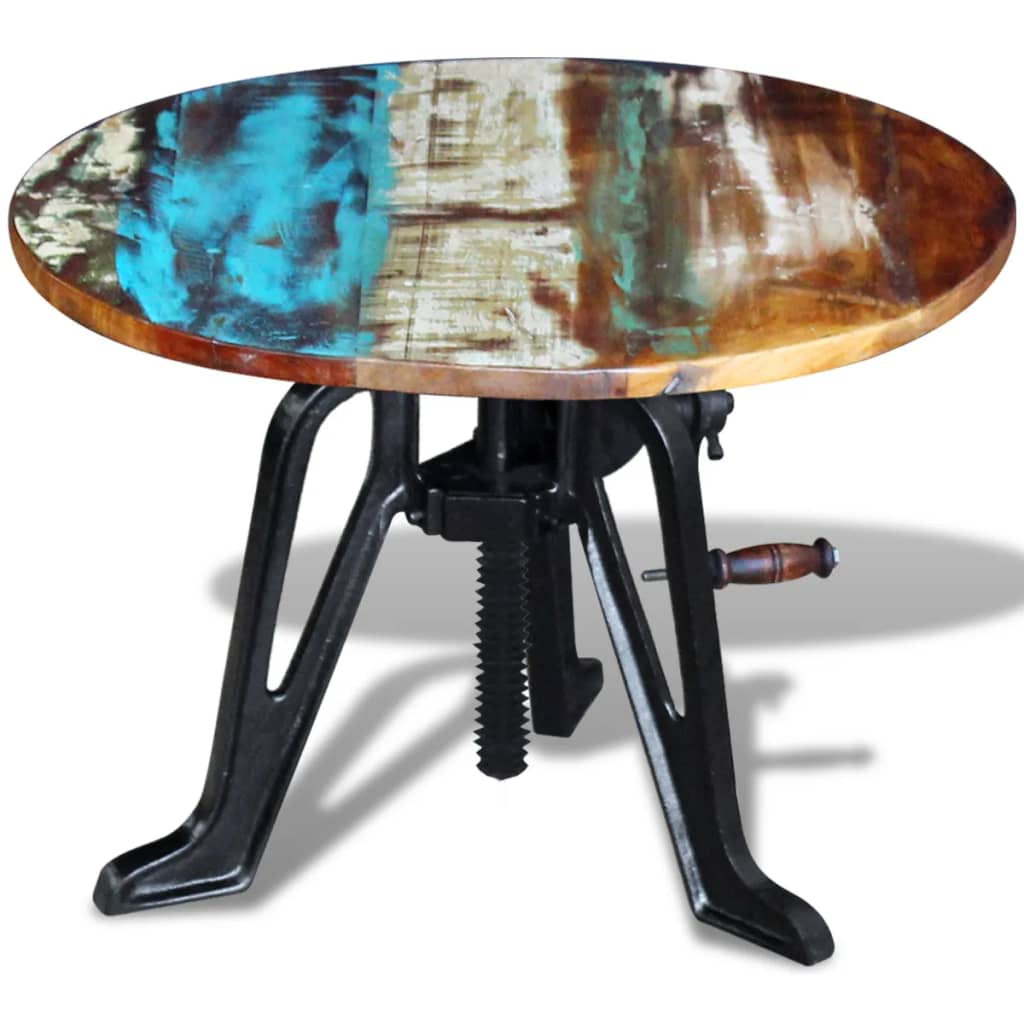 Sidebord 60 X (42-63) Cm Massivt Træ Og Støbejern - Billede 6