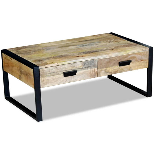 Sofabord Med 2 Skuffer Massivt Mangotræ 100X60X40 Cm