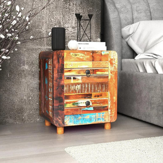 Natbord 43X33X51 Cm Massivt Genbrugstræ Sort Og Rød