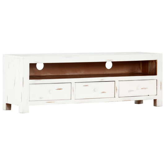 Tv-Skab 120X30X40 Cm Massivt Akacietræ Hvid