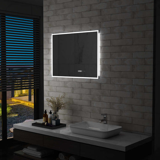 Led-Spejl Med Berøringssensor Og Tidsdisplay
