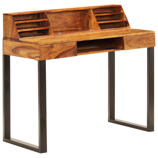 Skrivebord Massivt Sheeshamtræ Og Stål 110 X 50 X 94 Cm