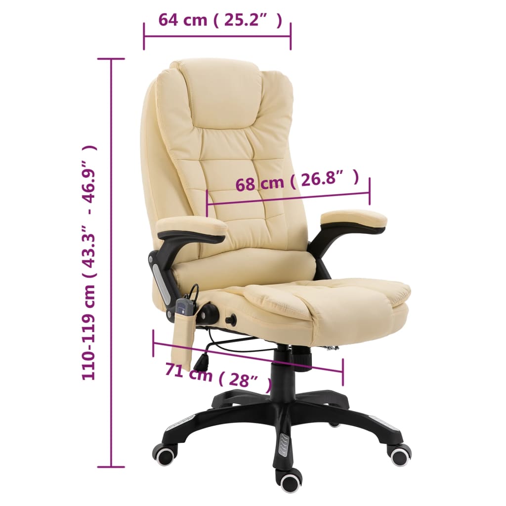 Kontorstol Med Massagefunktion Polyester Cremefarvet - Billede 10