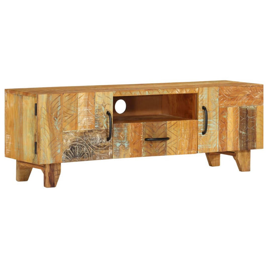 Håndskåret Tv-Skab 120X30X40 Cm Massivt Genbrugstræ