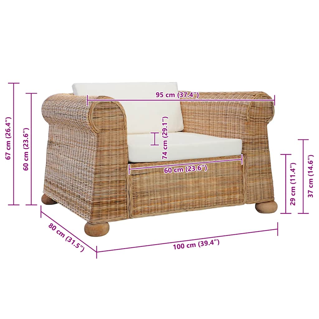 Lænestol Med Hynder Naturlig Rattan - Billede 8