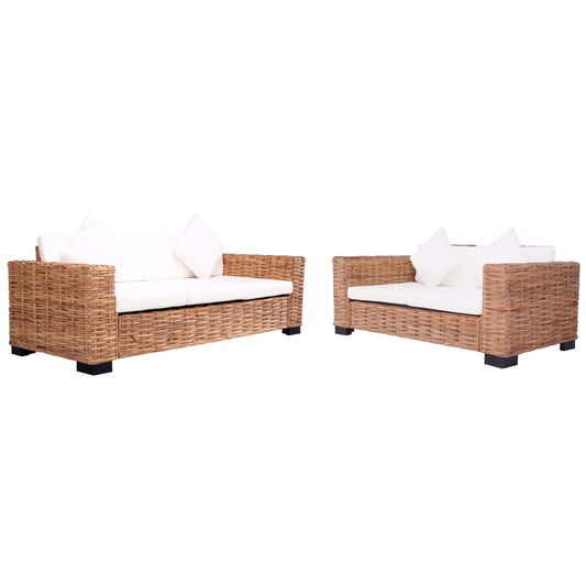 Sofasæt I 2 Dele Med Hynder Naturligt Rattan