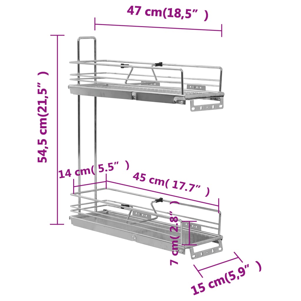 Udtrækkelig Trådnetskurv Til Køkken 2 Niveauer 47X15X54,5 Cm Sølv