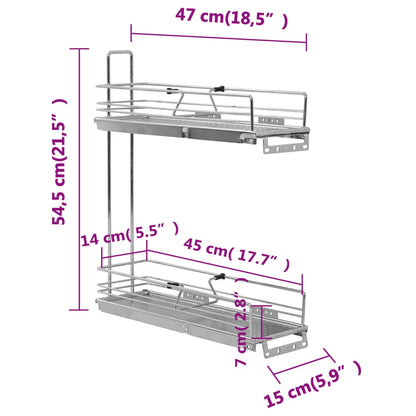 Udtrækkelig Trådnetskurv Til Køkken 2 Niveauer 47X15X54,5 Cm Sølv