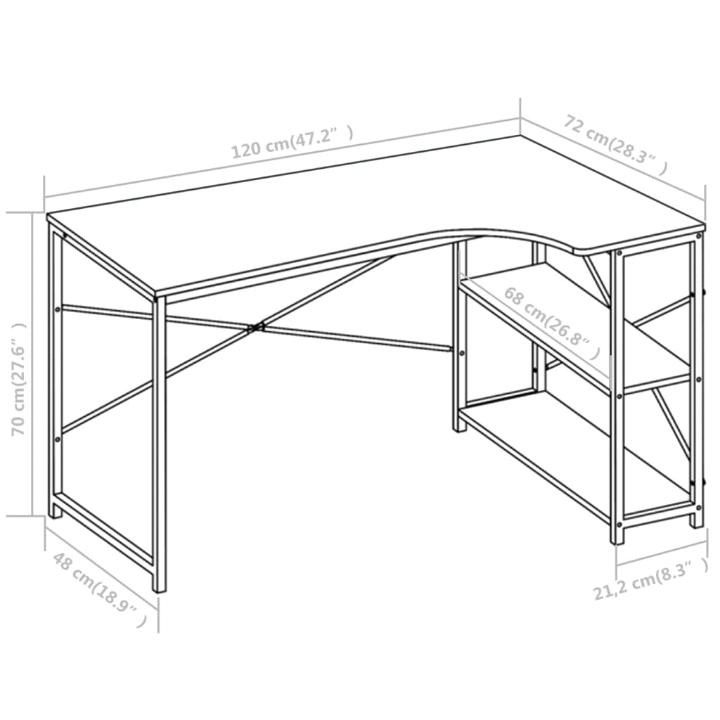 L-formet skrivebord