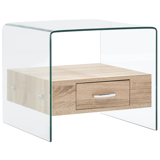 Sofabord Med Skuffe 50 X 50 X 45 Cm Hærdet Glas Beige