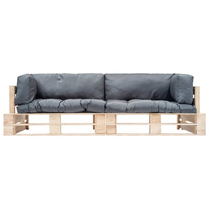 Sofasæt Til Haven 2 Dele Med Grå Hynder Træpaller Fyrretræ