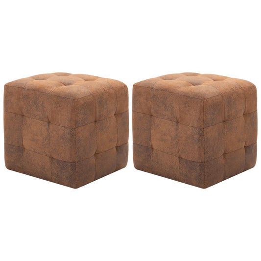 Puf 2 Stk. 30 X 30 X 30 Cm Imiteret Ruskind