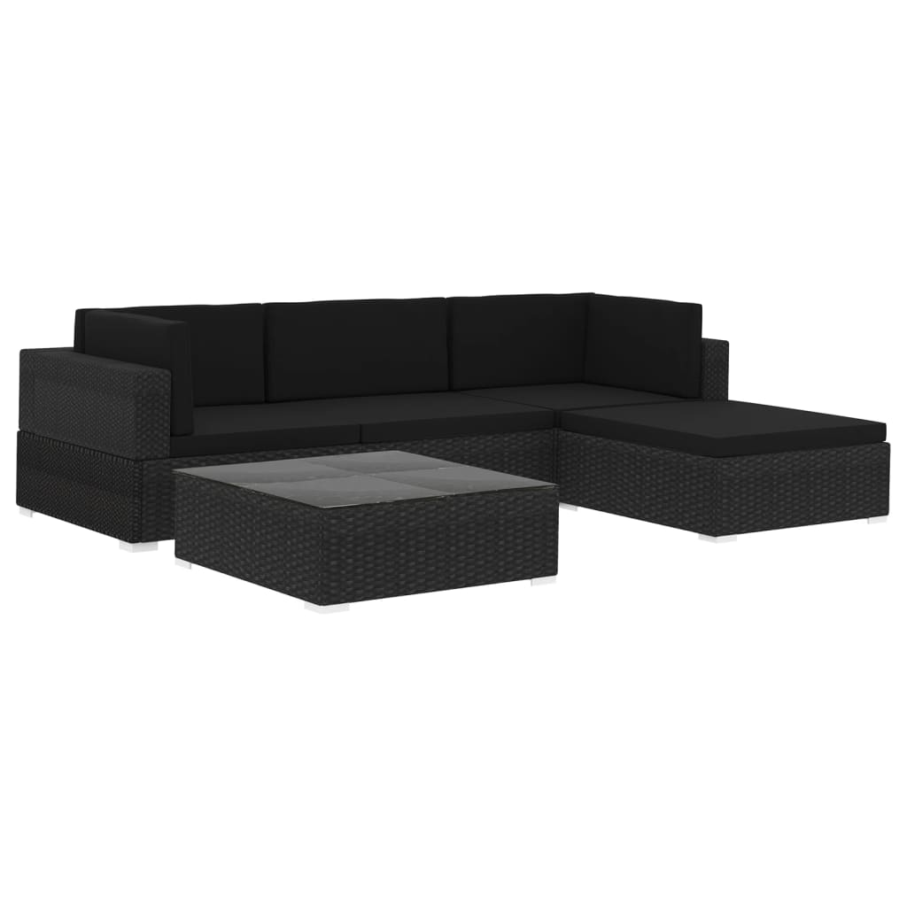 Loungesæt Til Haven 5 Dele Med Hynder Polyrattan Sort