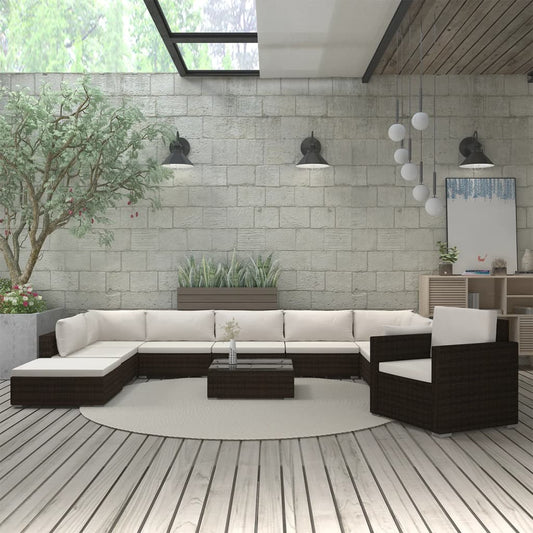 Loungesæt Til Haven 11 Dele Med Hynder Polyrattan