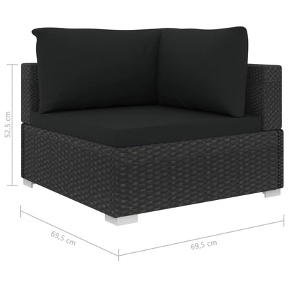 Haveloungesæt 11 Dele Med Hynder Polyrattan Sort