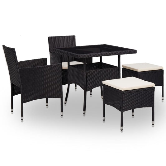 Udendørs Spisebordssæt 5 Dele Polyrattan Og Glas