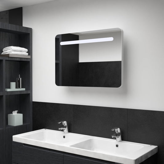 Badeværelsesskab Med Spejl + Led-Lys 80X9,5X55 Cm