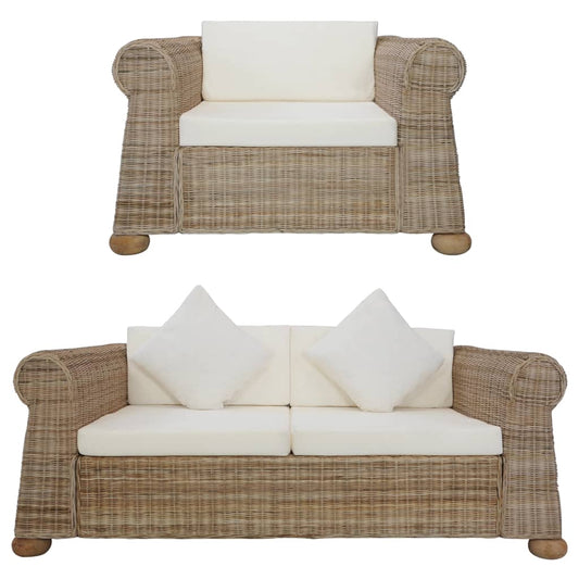 Sofasæt 2 Dele Med Hynder Naturlig Rattan
