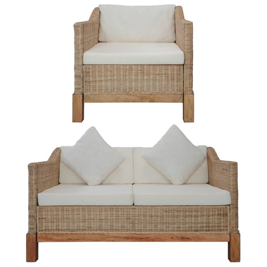 Sofasæt 2 Dele Med Hynder Naturlig Rattan