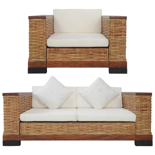 Sofasæt 2 Dele Med Hynder Naturlig Rattan Brun