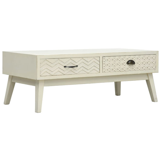 Sofabord Med 2 Skuffer 110 X 50 X 40 Cm Træ Udskåret Design Grå