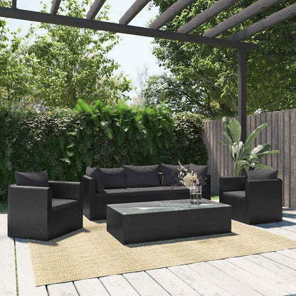 Haveloungesæt 7 Dele Med Hynder Polyrattan Sort - Variant 46553