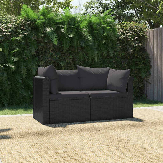 Havesofasæt 2 Dele Med Hynder Polyrattan Sort - Hovedbillede