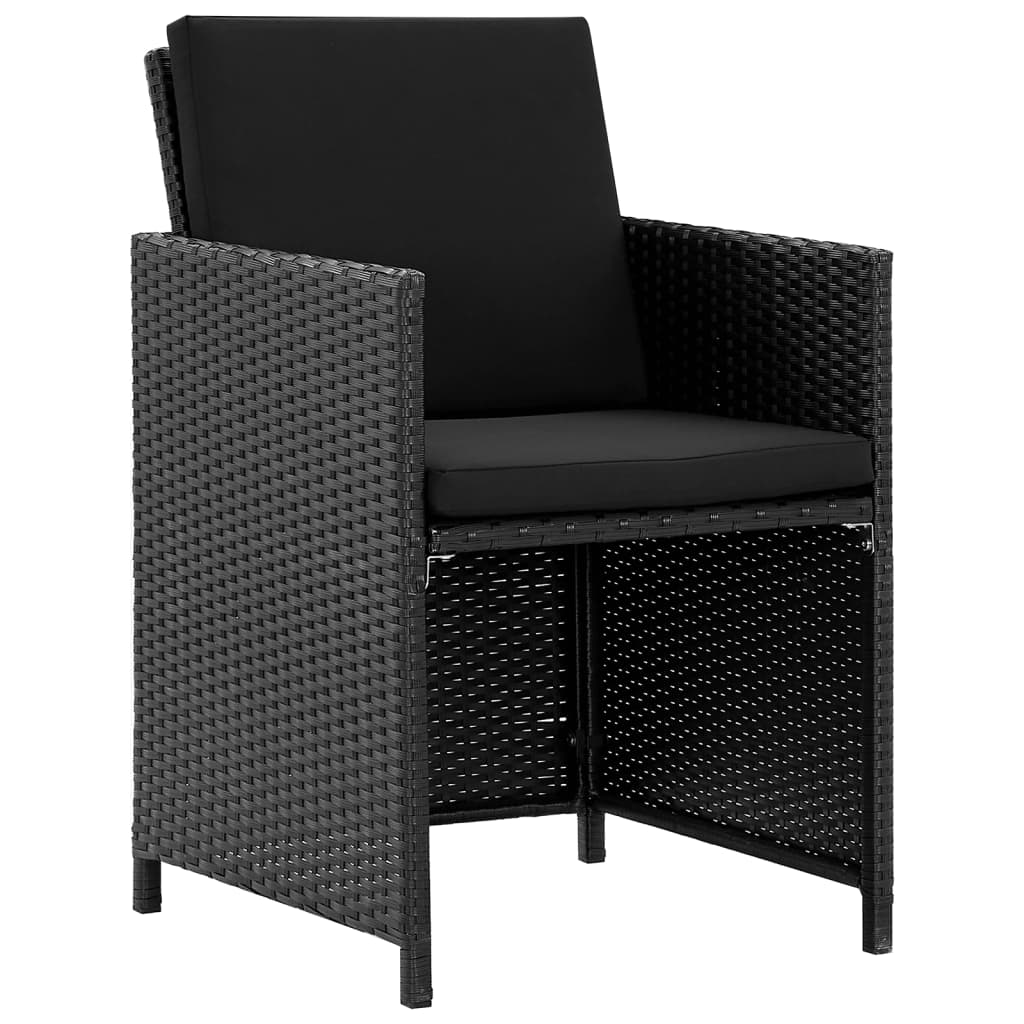 Udendørs Spisebordssæt 9 Dele Med Hynder Polyrattan Sort - Billede 3