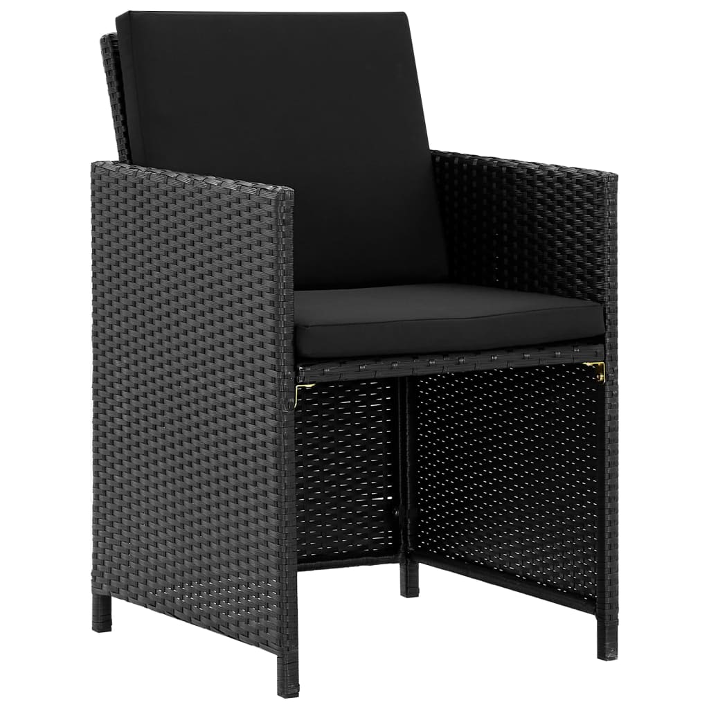 Udendørs Spisebordssæt 5 Dele Med Hynder Polyrattan Sort - Billede 3