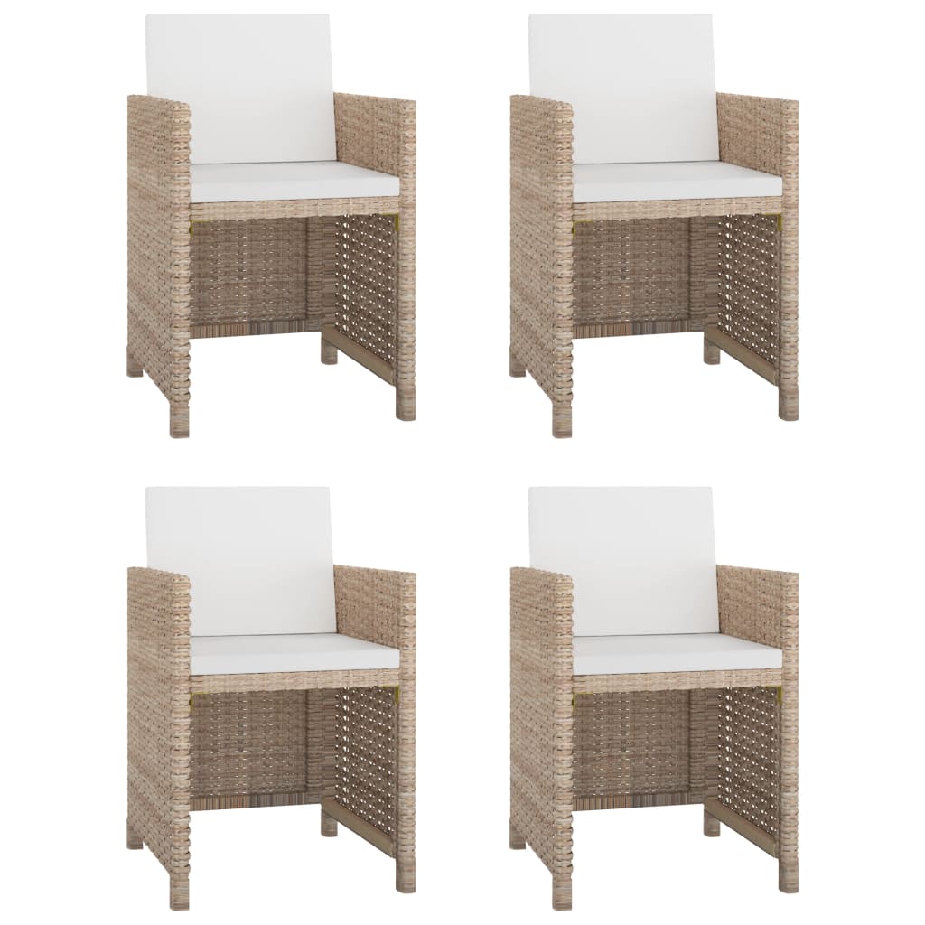 Udendørs Spisebordssæt 5 Dele Med Hynder Polyrattan Beige - Billede 2