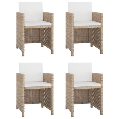 Udendørs Spisebordssæt 5 Dele Med Hynder Polyrattan Beige - Billede 2