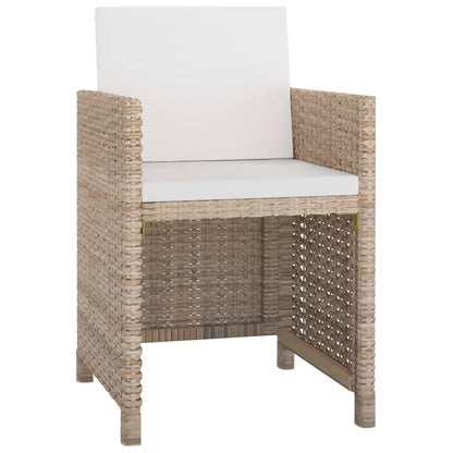 Udendørs Spisebordssæt 5 Dele Med Hynder Polyrattan Beige - Billede 3