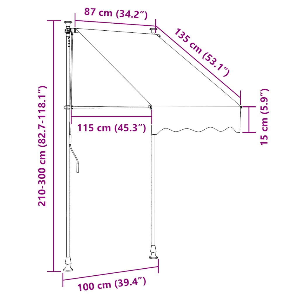 Foldemarkise Med Manuel Betjening 100 Cm Cremefarvet - Billede 6