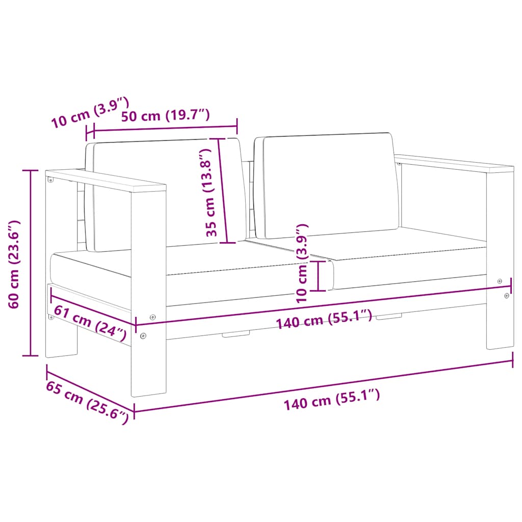 Havesofa 140 Cm Med Hynder Massivt Akacietræ